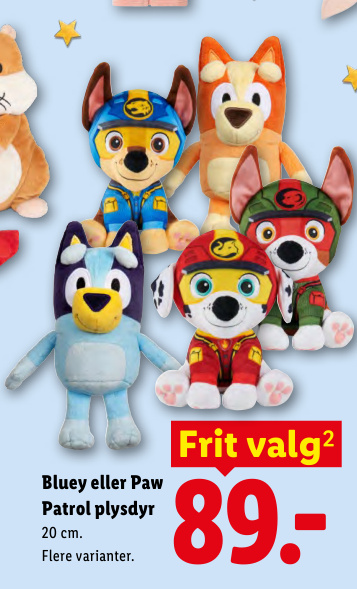 Bluey eller Paw Patrol plysdyr