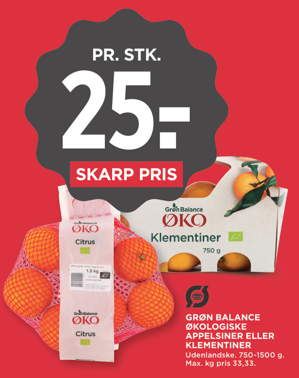 GRØN BALANCE ØKOLOGISKE APPELSINER ELLER KLEMENTINER
