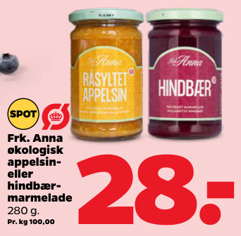 Frk. Anna økologisk appelsin- eller hindbærmarmelade