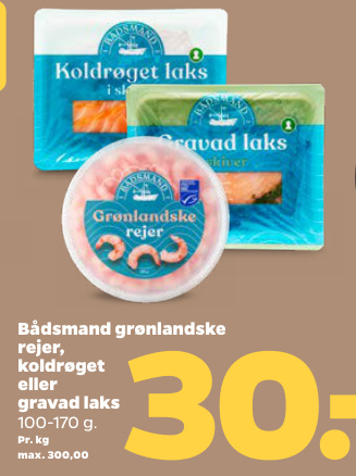 Bådsmand grønlandske rejer, koldrøget eller gravad laks